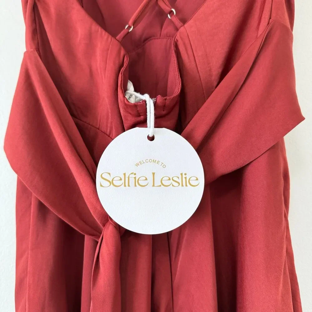 NWT Selfie Leslie Linka Cami Strap Midi Dress in Chocolate Size 8US - Picture 8 of 10
